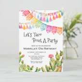 Fiesta Taco Bout Cactus Birthday Invitation Kaart (Staand voorkant)