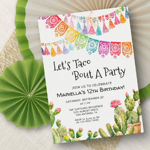 Fiesta Taco Bout Cactus Verjaardagsuitnodiging Kaart