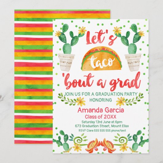 Fiesta Taco over een Afstudeerder Party Invitation Kaart (Voorkant / Achterkant)