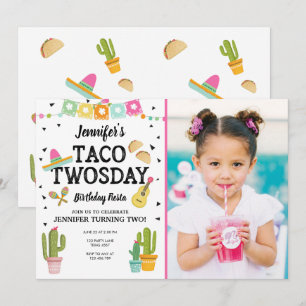 Fiesta Taco Twosday Cactus Girl 2e verjaardag Kaart
