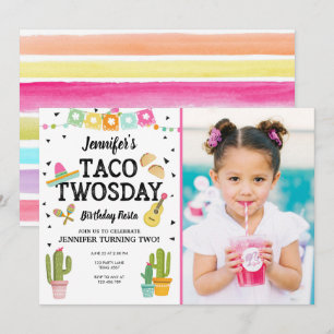 Fiesta Taco Twosday Cactus Girl 2e verjaardag Kaart