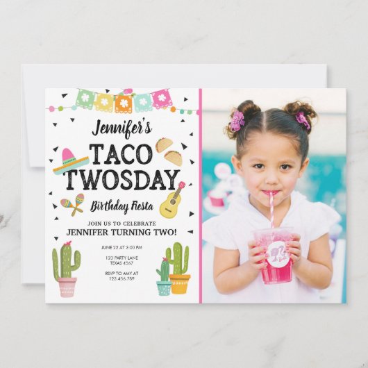 Fiesta Taco Twosday Cactus Girl 2e verjaardag Kaart (Voorkant)