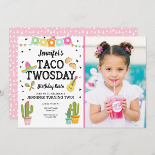 Fiesta Taco Twosday Cactus Girl 2e verjaardag Kaart