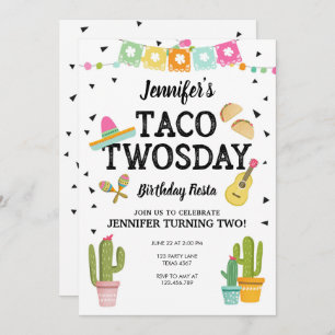 Fiesta Taco Twosday Cactus Girl 2e verjaardag Kaart