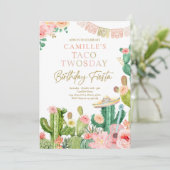 Fiesta Taco Twosday Waterverf Cactus 2e verjaardag Kaart (Staand voorkant)