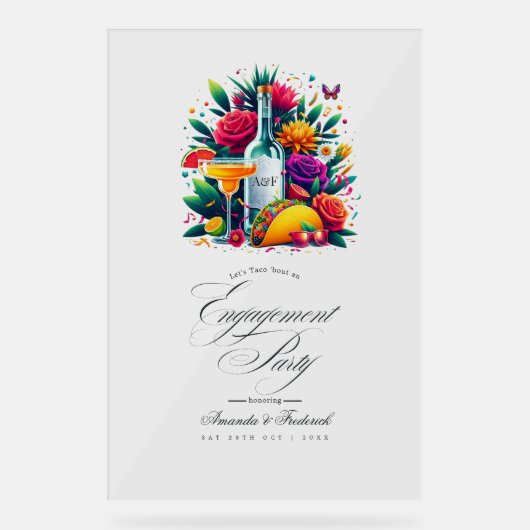 Fiesta Tacos en Tequila Engagement Party Welkom Acryl Bord (Voorkant)
