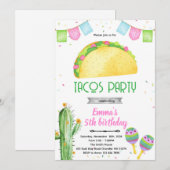 Fiesta tacos girl theme invitation (Devant / Derrière)