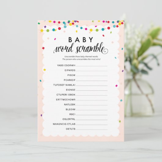 Fiesta thema baby woord scramble baby shower spel programma (Staand voorkant)