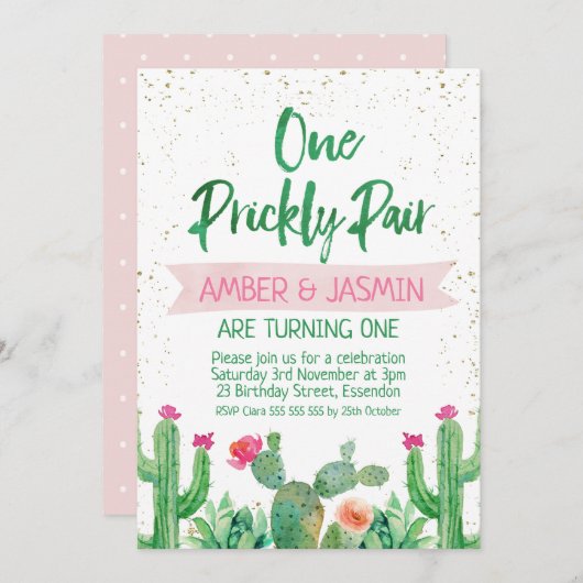 Fiesta Twins One Prickly Pair Birthday Uitnodiging (Voorkant / Achterkant)
