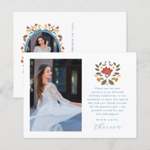 Fiesta Two Foto Blauw Quinceanera Bloemstuk Bedank Briefkaart