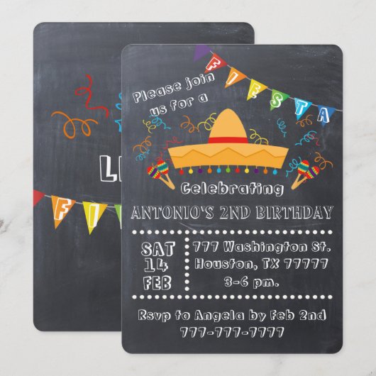 Fiesta Uitnodiging, Fiesta Party, Fiesta Verjaarda Kaart (Voorkant / Achterkant)