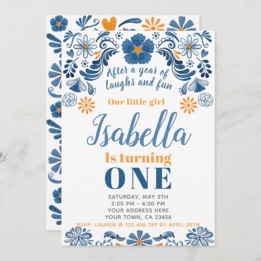 Fiesta Verjaardag Uitnodiging, Bloemenfeest Uitnod Kaart (Voorkant / Achterkant)