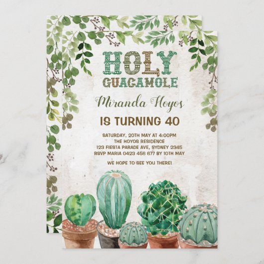 Fiesta Verjaardag Uitnodiging Rustieke Cactus Succ (Voorkant / Achterkant)