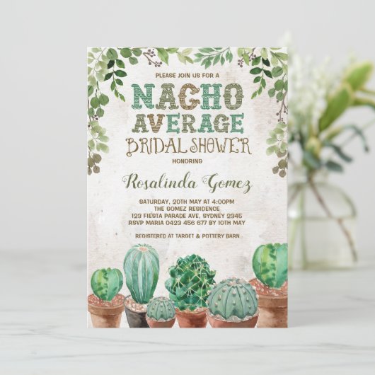 Fiesta Vrijgezellenfeest Cactus Succulent Uitnodig Kaart (Staand voorkant)