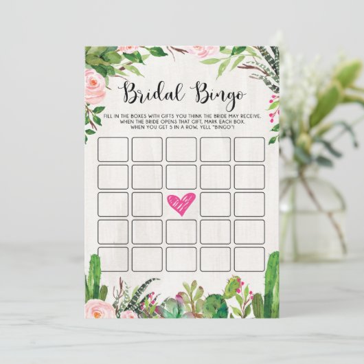 Fiesta Vrijgezellenfeest Spel Cactus Roze Bloemen Kaart (Staand voorkant)