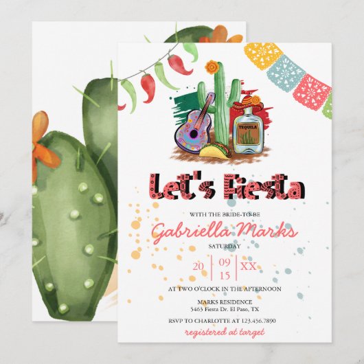 Fiesta | Waterverf Bridal Shower Invitation Kaart (Voorkant / Achterkant)