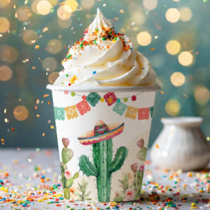 Fiesta Waterverf Cactus Mexicaans Party Succulent Papieren Bekers