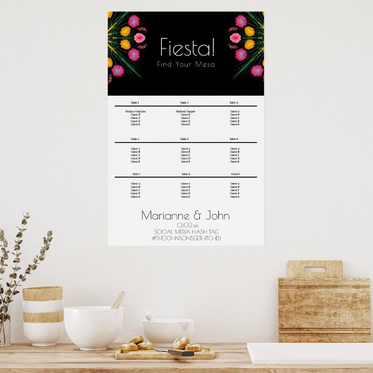 Fiesta Wedding Birthday Mexican Seating Chart Poster (Keuken)