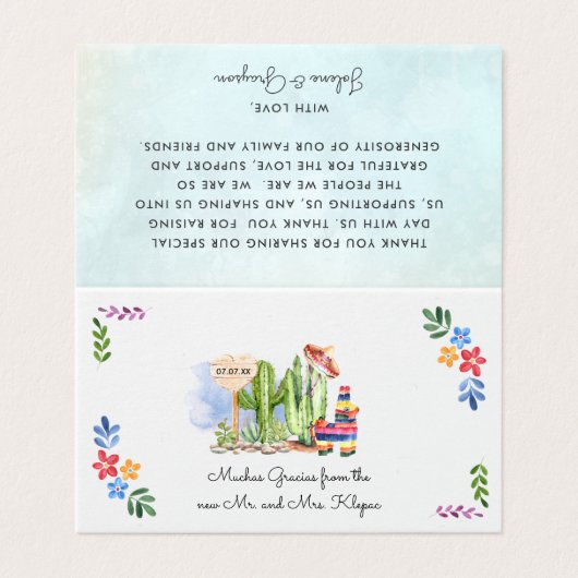 Fiesta Wedding Gast Bedankt Plaats Kaarten (Buitenkant ongevouwen)