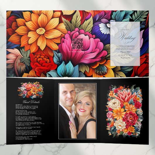 Fiesta Wedding Guest Details, Foto & QR-code Drieluik Uitnodiging