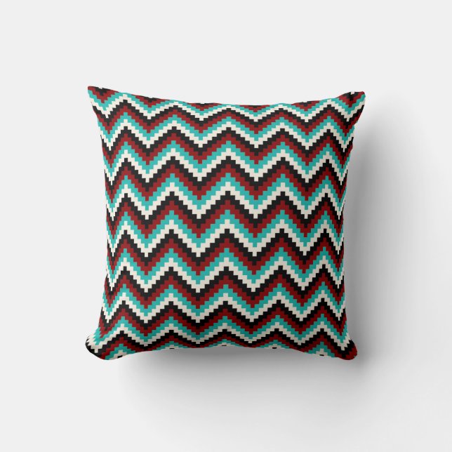Fiesta Zigzag Chevron Pattern Black Red Turquoise Kussen (Voorkant)