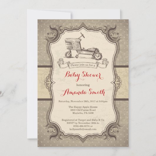 Fiets Baby shower Uitnodiging  Retro (Voorkant)