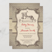 Fiets Baby shower Uitnodiging  Retro (Voorkant / Achterkant)