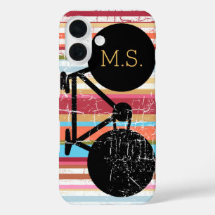 Fiets . black-bike & strepen gepersonaliseerd iPhone 16 hoesje