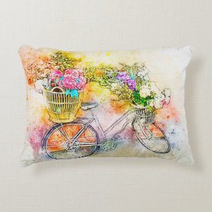 Fiets en bloemen accent kussen