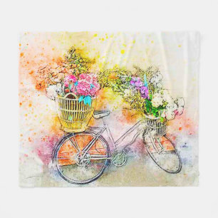 Fiets en bloemen fleece deken