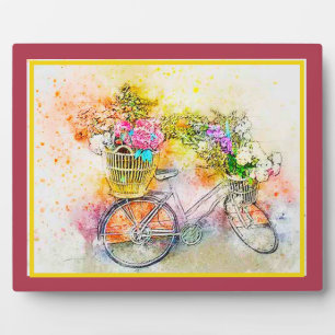 Fiets en bloemen plaquette fotoplaat
