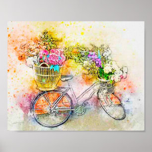 Fiets en bloemen  poster