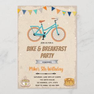 Fiets- en ontbijtverjaardagsfeest thema uitnodigin kaart