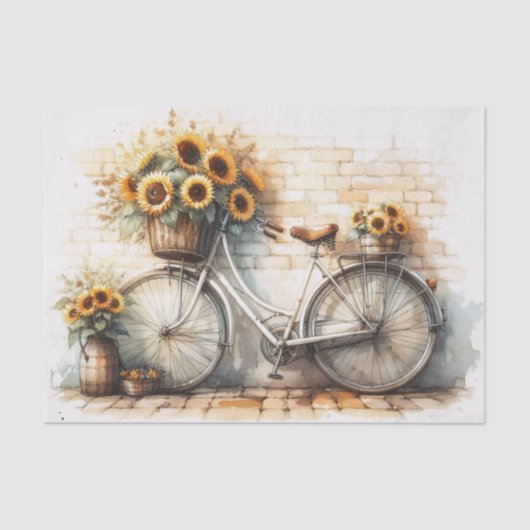Fiets en Waterverf Zonnebloem Decoupage Tissuepapier (Voorkant)