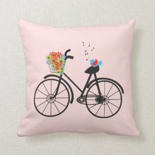 fiets en zingende vogel kussen