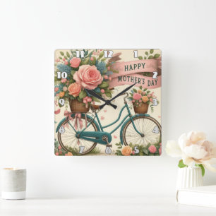 fiets: Floral Moederdag Vierkante Klok