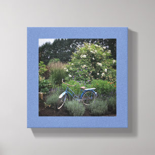 fiets in de tuin canvas afdruk