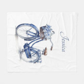 Fiets in Delfts Blauw aanpasbaar Fleece Deken (Voorkant (Horizontaal))