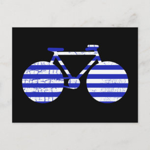 fiets met blauwe en witte streep briefkaart
