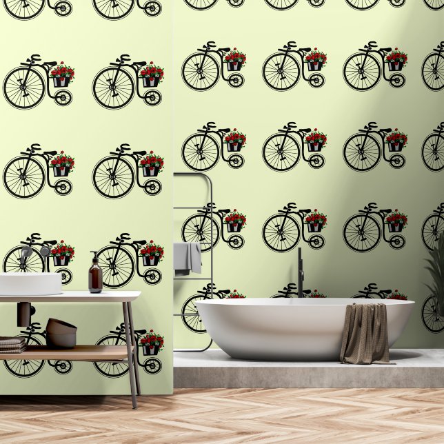Fiets met bloemen behang (Badkamer)
