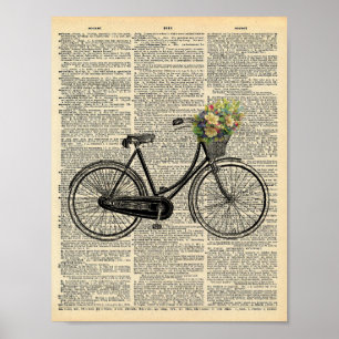  fiets met bloemen op  woordenboek poster
