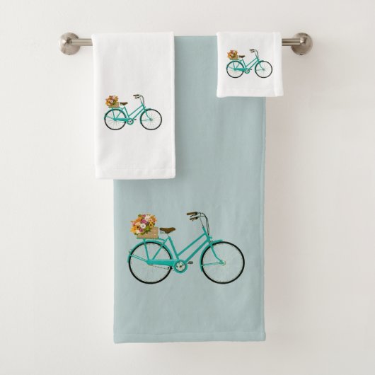  Fiets met Bloemen Turquoise Handdoek Set (Insitu)
