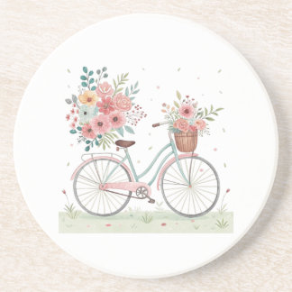 Fiets Met Bloemen Zandsteen Onderzetter