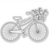 Fiets met bloemenmand, aangepaste naam sticker (Voorkant)