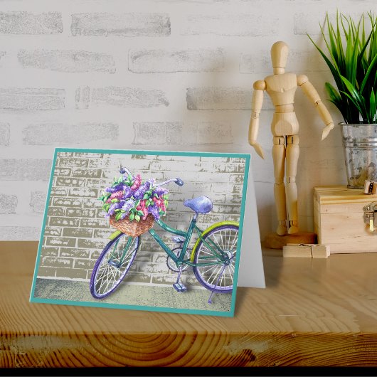 Fiets met bloemenmand Note Kaart