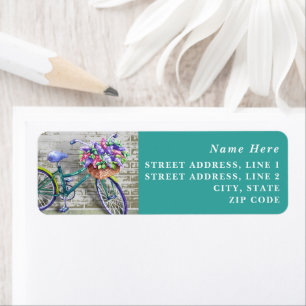 Fiets met Flower Basket Retouradreslabel Etiket
