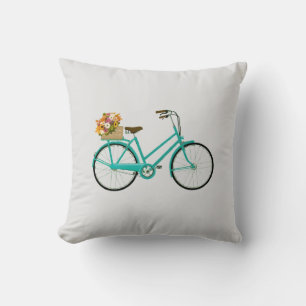  fiets met Flowers Turquoise Pillow Kussen