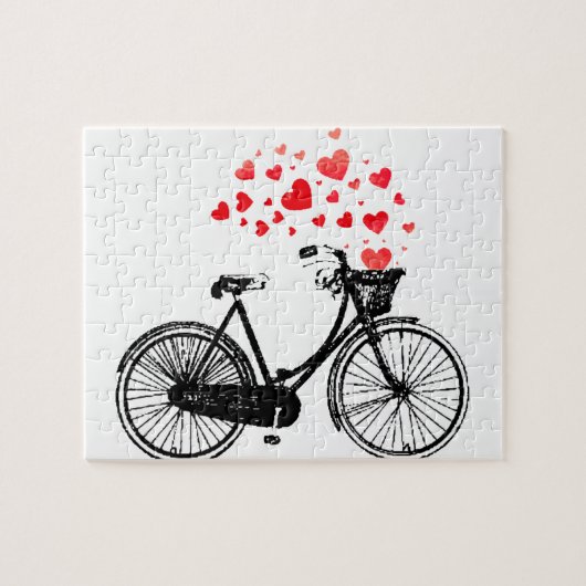  fiets met harten die uit de mand stromen legpuzzel (Horizontaal)