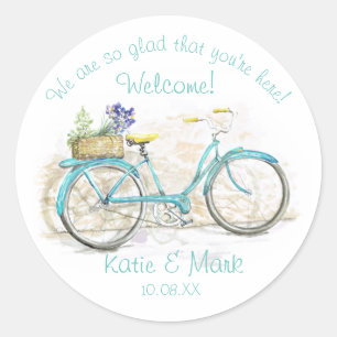 Fiets met mand Aqua Welkom Ronde Sticker