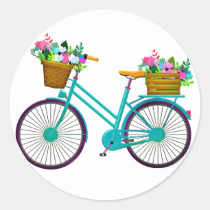 fiets met mand bloemen - Sticker